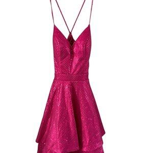 City Studio Fuchsia Sequin Layered Dress